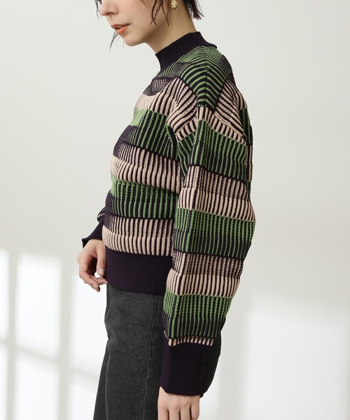 N.（N. Natural Beauty Basic）（エヌエヌナチュラルビューティーベーシック）の「◆配色編みパフニット（ニット/セーター・レディース・グリーン系その他/ブルー系その他・MEDIUM）」の4枚目の写真