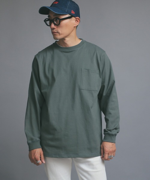 Goodwear（グッドウェア）の「Good wear グッドウェア 2W7-8518 L/S 四角ポケット Tシャツ（Tシャツ/カットソー・メンズ・ホワイト/ブラック/杢グレー/カーキブラウン/ベージュ/グレイッシュベージュ/ライトカーキ/ネイビー/ブルー系その他/スモークピンク/パープル系その他/オレンジ系その他/イエロー系その他/ミント/グレー系その他/ブラウン/ライトピンク・S/M/L/XL）」の10枚目の写真