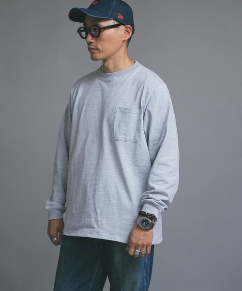 Goodwear（グッドウェア）の「Good wear グッドウェア 2W7-8518 L/S 四角ポケット Tシャツ（Tシャツ/カットソー・メンズ・ホワイト/ブラック/杢グレー/カーキブラウン/ベージュ/グレイッシュベージュ/ライトカーキ/ネイビー/ブルー系その他/スモークピンク/パープル系その他/オレンジ系その他/イエロー系その他/ミント/グレー系その他/ブラウン/ライトピンク・S/M/L/XL）」の3枚目の写真
