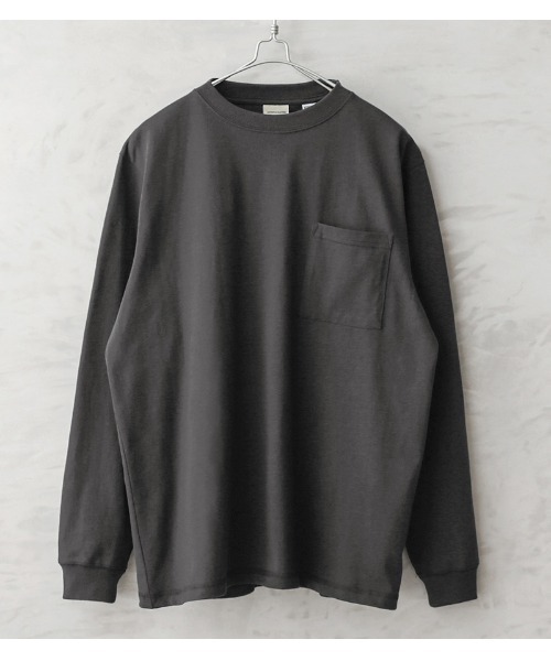 Goodwear（グッドウェア）の「Good wear グッドウェア 2W7-8518 L/S 四角ポケット Tシャツ（Tシャツ/カットソー・メンズ・ホワイト/ブラック/杢グレー/カーキブラウン/ベージュ/グレイッシュベージュ/ライトカーキ/ネイビー/ブルー系その他/スモークピンク/パープル系その他/オレンジ系その他/イエロー系その他/ミント/グレー系その他/ブラウン/ライトピンク・S/M/L/XL）」の4枚目の写真
