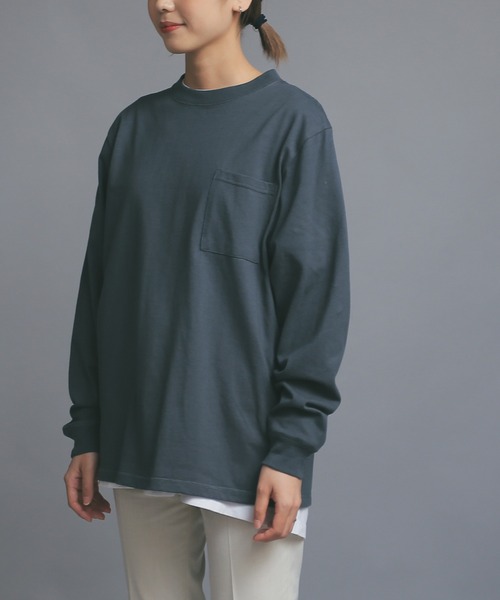 Goodwear（グッドウェア）の「Good wear グッドウェア 2W7-8518 L/S 四角ポケット Tシャツ（Tシャツ/カットソー・メンズ・ホワイト/ブラック/杢グレー/カーキブラウン/ベージュ/グレイッシュベージュ/ライトカーキ/ネイビー/ブルー系その他/スモークピンク/パープル系その他/オレンジ系その他/イエロー系その他/ミント/グレー系その他/ブラウン/ライトピンク・S/M/L/XL）」の12枚目の写真