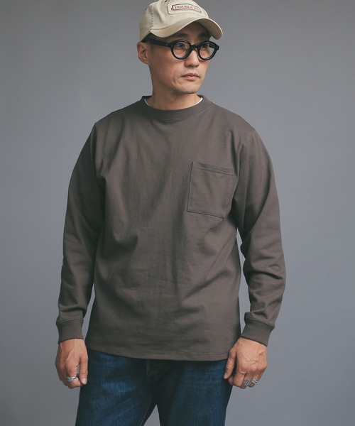 Goodwear（グッドウェア）の「Good wear グッドウェア 2W7-8518 L/S 四角ポケット Tシャツ（Tシャツ/カットソー・メンズ・ホワイト/ブラック/杢グレー/カーキブラウン/ベージュ/グレイッシュベージュ/ライトカーキ/ネイビー/ブルー系その他/スモークピンク/パープル系その他/オレンジ系その他/イエロー系その他/ミント/グレー系その他/ブラウン/ライトピンク・S/M/L/XL）」の6枚目の写真