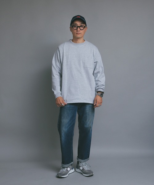 Goodwear（グッドウェア）の「Good wear グッドウェア 2W7-8518 L/S 四角ポケット Tシャツ（Tシャツ/カットソー・メンズ・ホワイト/ブラック/杢グレー/カーキブラウン/ベージュ/グレイッシュベージュ/ライトカーキ/ネイビー/ブルー系その他/スモークピンク/パープル系その他/オレンジ系その他/イエロー系その他/ミント/グレー系その他/ブラウン/ライトピンク・S/M/L/XL）」の18枚目の写真