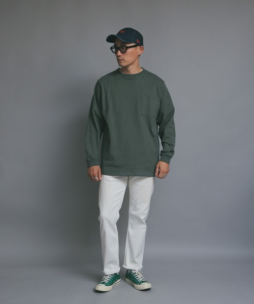 Goodwear（グッドウェア）の「Good wear グッドウェア 2W7-8518 L/S 四角ポケット Tシャツ（Tシャツ/カットソー・メンズ・ホワイト/ブラック/杢グレー/カーキブラウン/ベージュ/グレイッシュベージュ/ライトカーキ/ネイビー/ブルー系その他/スモークピンク/パープル系その他/オレンジ系その他/イエロー系その他/ミント/グレー系その他/ブラウン/ライトピンク・S/M/L/XL）」の20枚目の写真
