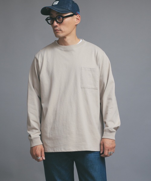 Goodwear（グッドウェア）の「Good wear グッドウェア 2W7-8518 L/S 四角ポケット Tシャツ（Tシャツ/カットソー・メンズ・ホワイト/ブラック/杢グレー/カーキブラウン/ベージュ/グレイッシュベージュ/ライトカーキ/ネイビー/ブルー系その他/スモークピンク/パープル系その他/オレンジ系その他/イエロー系その他/ミント/グレー系その他/ブラウン/ライトピンク・S/M/L/XL）」の22枚目の写真