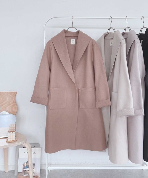 AS KNOW AS plus（アズノゥアズプラス）の「◇Wフェイスロングコート（チェスターコート・レディース・ブラック/アイボリー/モカ/グレイッシュベージュ・FREE）」の3枚目の写真