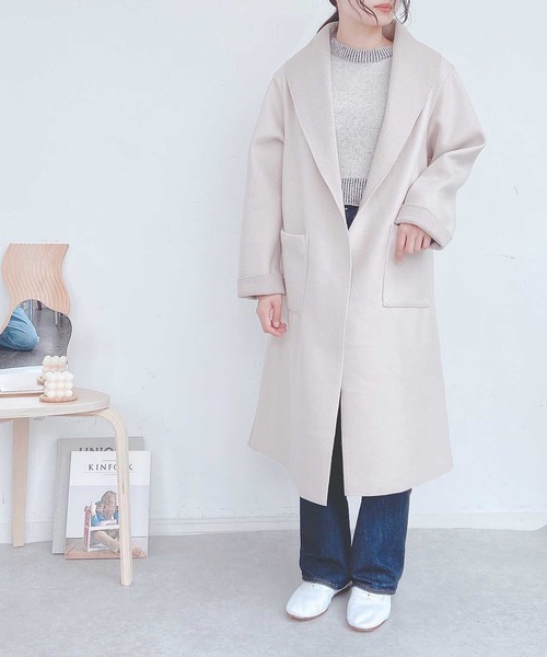 AS KNOW AS plus（アズノゥアズプラス）の「◇Wフェイスロングコート（チェスターコート・レディース・ブラック/アイボリー/モカ/グレイッシュベージュ・FREE）」の7枚目の写真