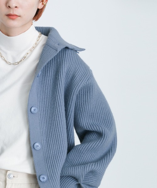 select MOCA(セレクトモカ)の「2021 AW ハイネックリブニットカーディガン(カーディガン/ボレロ・レディース・グレー/ブルー/アイボリー・FREE)」の9枚目の写真