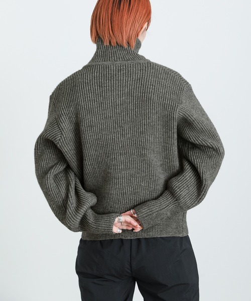 正規品♡レーヨンロゴ上下セット♡ダークグレー 2021 AW ハイネックリブニットカーディガン（カーディガン/ボレロ