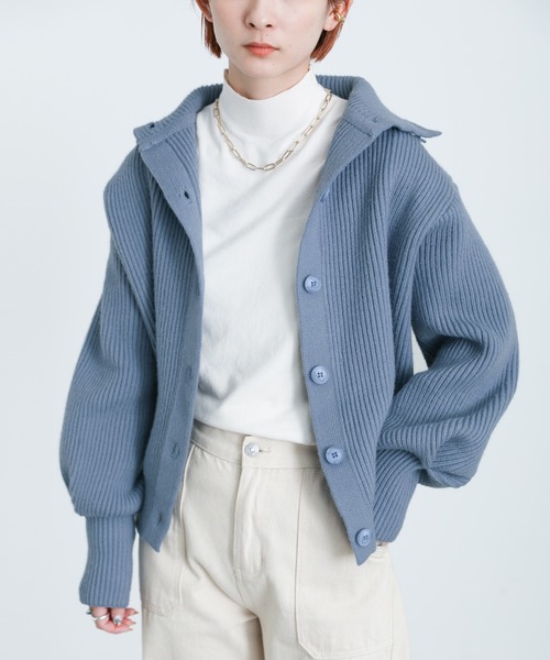 select MOCA(セレクトモカ)の「2021 AW ハイネックリブニットカーディガン(カーディガン/ボレロ・レディース・グレー/ブルー/アイボリー・FREE)」の7枚目の写真