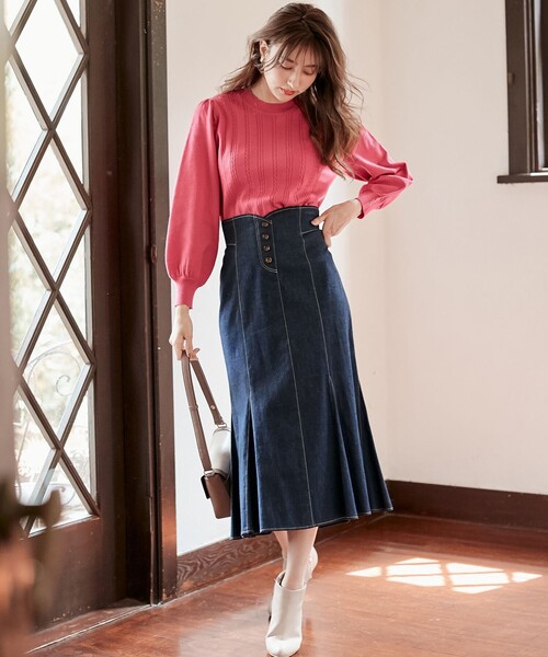 ANY SIS(エニィスィス)の「【美人百花9月号掲載】レディモードデニム スカート(デニムスカート・レディース・ネイビー系/ベージュ系・4)」の5枚目の写真
