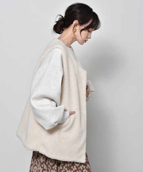 RETRO GIRL（レトロガール）の「キルトボアリバーベスト（ベスト・レディース・ブラック/オフホワイト/ブラウン・FREE）」の6枚目の写真