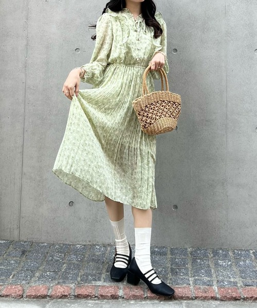 ブランシフォンボレロミディワンピース chiffon switching midi dress / シフォンスイッチングミディ