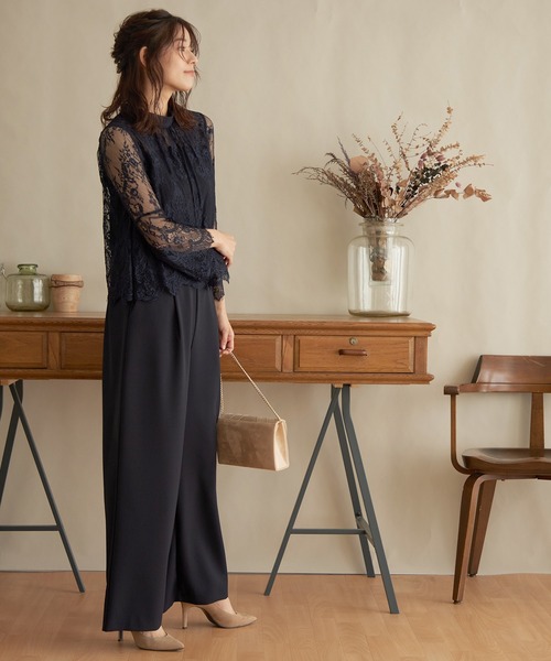 kana カナ　M レース セットアップ パンツ パーティー ドレス 結婚式 幾何学柄 レース セットアップ パンツ パーティー ドレス 結婚式