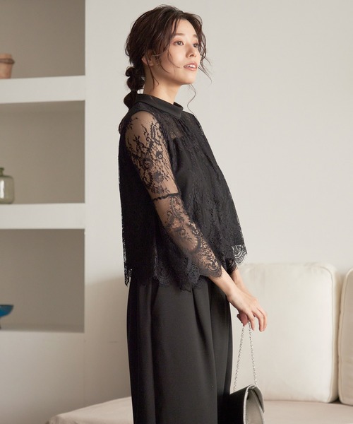 Kana（カナ）の「レーストップス/ワイドパンツ 結婚式 お呼ばれ パーティー セットアップドレス（パンツドレス・レディース・ネイビー/グレー/ブラック・S/L/M）」の8枚目の写真