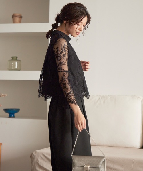 Kana（カナ）の「レーストップス/ワイドパンツ 結婚式 お呼ばれ パーティー セットアップドレス（パンツドレス・レディース・ネイビー/グレー/ブラック・S/L/M）」の7枚目の写真