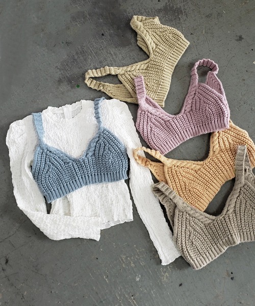 me+em select（ミームセレクト）の「【2点セットアイテム】シャーリングパフブラウス＋ローゲージニットビスチェ　SET（Tシャツ/カットソー・レディース・パープル/オリーブ/ブルー/マスタード/モカ・FREE）」の3枚目の写真