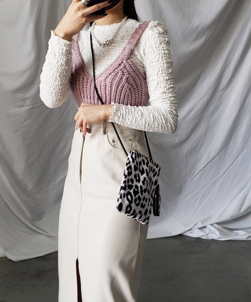 me+em select（ミームセレクト）の「【2点セットアイテム】シャーリングパフブラウス＋ローゲージニットビスチェ　SET（Tシャツ/カットソー・レディース・パープル/オリーブ/ブルー/マスタード/モカ・FREE）」の20枚目の写真