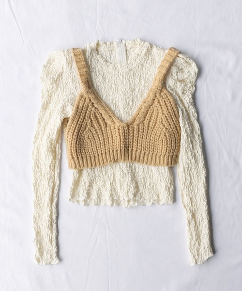 me+em select（ミームセレクト）の「【2点セットアイテム】シャーリングパフブラウス＋ローゲージニットビスチェ　SET（Tシャツ/カットソー・レディース・パープル/オリーブ/ブルー/マスタード/モカ・FREE）」の17枚目の写真