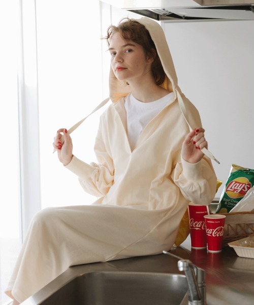 Doux archives（ドゥアルシーヴ）の「［ｗｅｂ限定］ミニ裏毛フーディーロングワンピース（ワンピース・レディース・グレー/ピンク/アイボリー・FREE）」の19枚目の写真