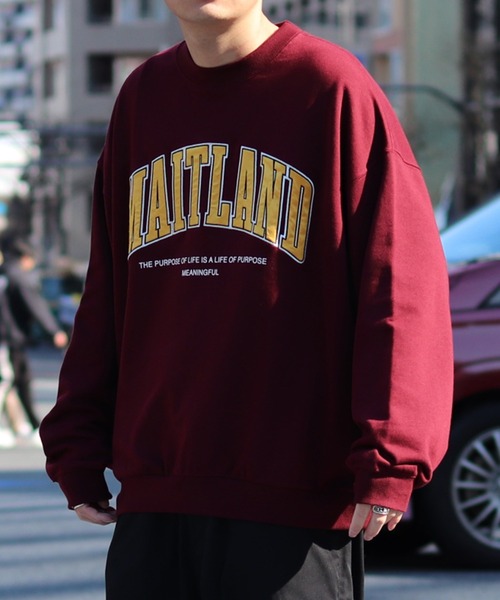 ILL'S（イルズ）の「ILL'S / イルズ カレッジロゴビッグシルエットスウェット（スウェット・メンズ・チャコールグレー/杢グレー/ワイン/ホワイト/ブラック/グリーン/ダークグレー/ライトグレー/グリーン×オレンジ・M/L）」の9枚目の写真