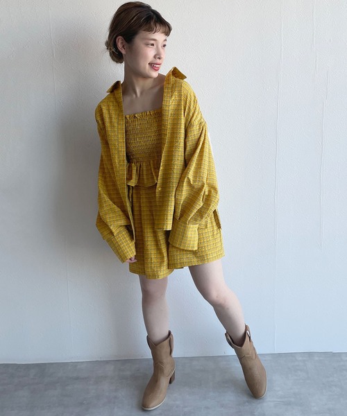 w closet（ダブルクローゼット）の「【SETUP対応】先染めチェックシャツはおり（シャツ/ブラウス・レディース・イエロー/グリーン・FREE）」の3枚目の写真