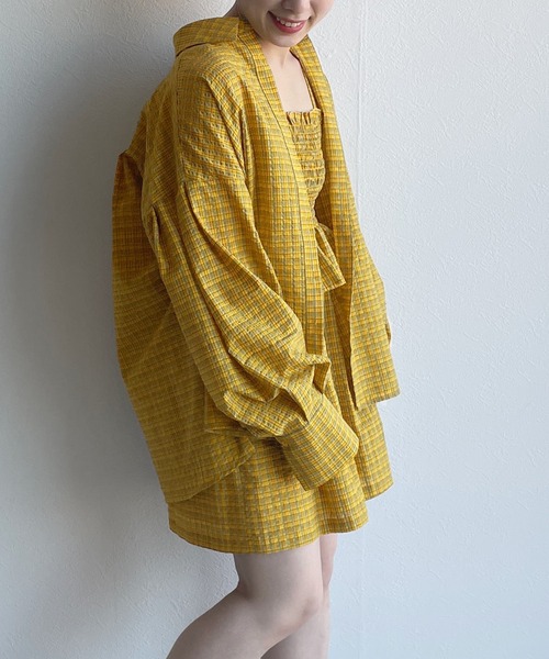w closet（ダブルクローゼット）の「【SETUP対応】先染めチェックシャツはおり（シャツ/ブラウス・レディース・イエロー/グリーン・FREE）」の7枚目の写真