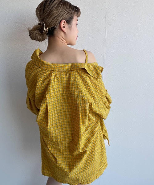 w closet（ダブルクローゼット）の「【SETUP対応】先染めチェックシャツはおり（シャツ/ブラウス・レディース・イエロー/グリーン・FREE）」の10枚目の写真