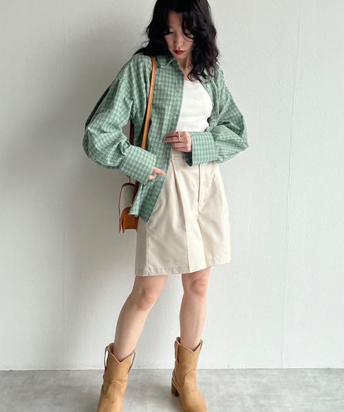 w closet（ダブルクローゼット）の「【SETUP対応】先染めチェックシャツはおり（シャツ/ブラウス・レディース・イエロー/グリーン・FREE）」の16枚目の写真