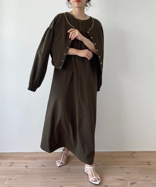 wee9s（ウィークス）の「mulch way ! one piece × cardigan set  / マルチウェイワンピースカーディガンセット（ワンピース・レディース・イエロー/ブラウン・FREE）」の5枚目の写真