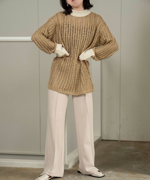 lawgy（ラウジー）の「mesh knit docking tops（ニット/セーター・レディース・ベージュ/アイボリー・FREE）」の7枚目の写真