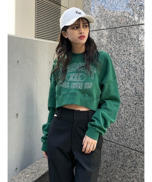 ENVYM（アンビー）の「ステッチロゴショートＰＯ（スウェット・レディース・ホワイト/ブラック/グリーン・FREE）」の4枚目の写真