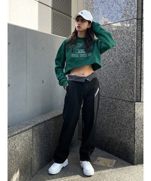 ENVYM（アンビー）の「ステッチロゴショートＰＯ（スウェット・レディース・ホワイト/ブラック/グリーン・FREE）」の9枚目の写真