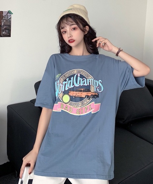 BASQUE magenta（バスクマゼンタ）の「ヴィンテージデザインプリントビッグシルエットTシャツ（Tシャツ/カットソー・レディース・ホワイト/ブラック/パープル/ブルー/ホワイト系・FREE）」の18枚目の写真