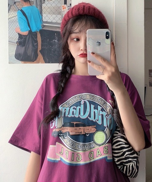 BASQUE magenta（バスクマゼンタ）の「ヴィンテージデザインプリントビッグシルエットTシャツ（Tシャツ/カットソー・レディース・ホワイト/ブラック/パープル/ブルー/ホワイト系・FREE）」の19枚目の写真