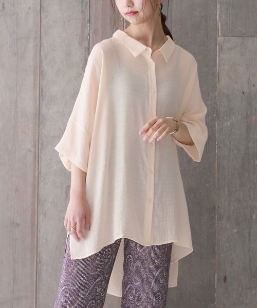 n'OrLABEL（ノアールレーベル）の「【廃盤】『ゆるひらスラブロングシャツ』（シャツ/ブラウス・レディース・ブラック/モカ/ピンク/グレー/ミント/ライトベージュ/グレイッシュブルー・FREE）」の5枚目の写真