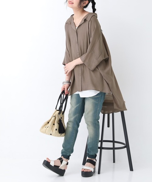 n'OrLABEL（ノアールレーベル）の「【廃盤】『ゆるひらスラブロングシャツ』（シャツ/ブラウス・レディース・ブラック/モカ/ピンク/グレー/ミント/ライトベージュ/グレイッシュブルー・FREE）」の22枚目の写真