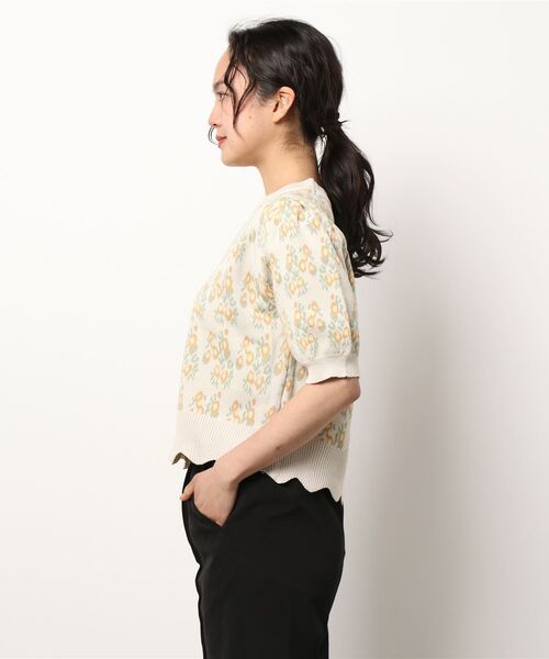 Hamble by Par Avion（ハンブルバイパラビオン）の「フラワーショートニット（ニット/セーター・レディース・グリーン/アイボリー・ONESIZE）」の4枚目の写真