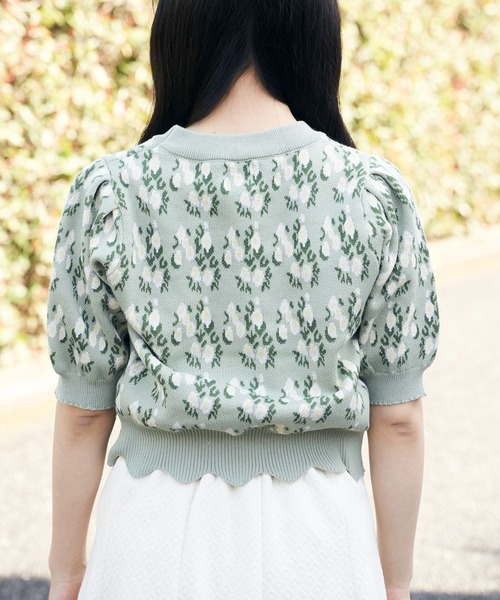 Hamble by Par Avion（ハンブルバイパラビオン）の「フラワーショートニット（ニット/セーター・レディース・グリーン/アイボリー・ONESIZE）」の9枚目の写真