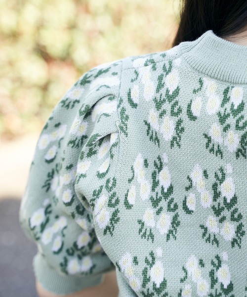 Hamble by Par Avion（ハンブルバイパラビオン）の「フラワーショートニット（ニット/セーター・レディース・グリーン/アイボリー・ONESIZE）」の10枚目の写真