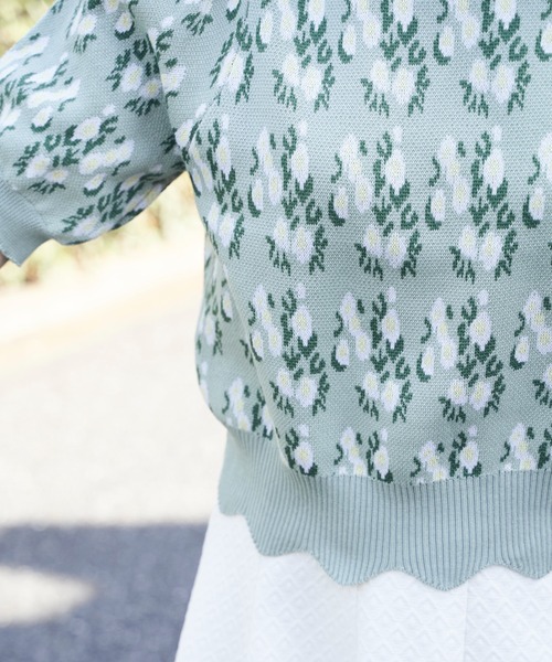 Hamble by Par Avion（ハンブルバイパラビオン）の「フラワーショートニット（ニット/セーター・レディース・グリーン/アイボリー・ONESIZE）」の11枚目の写真