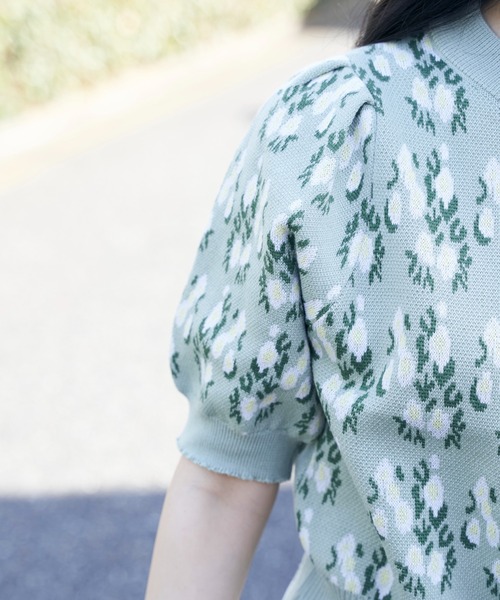 Hamble by Par Avion（ハンブルバイパラビオン）の「フラワーショートニット（ニット/セーター・レディース・グリーン/アイボリー・ONESIZE）」の12枚目の写真