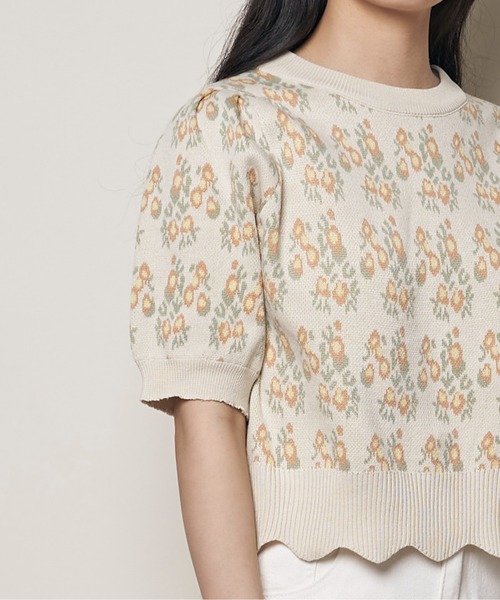 Hamble by Par Avion（ハンブルバイパラビオン）の「フラワーショートニット（ニット/セーター・レディース・グリーン/アイボリー・ONESIZE）」の14枚目の写真