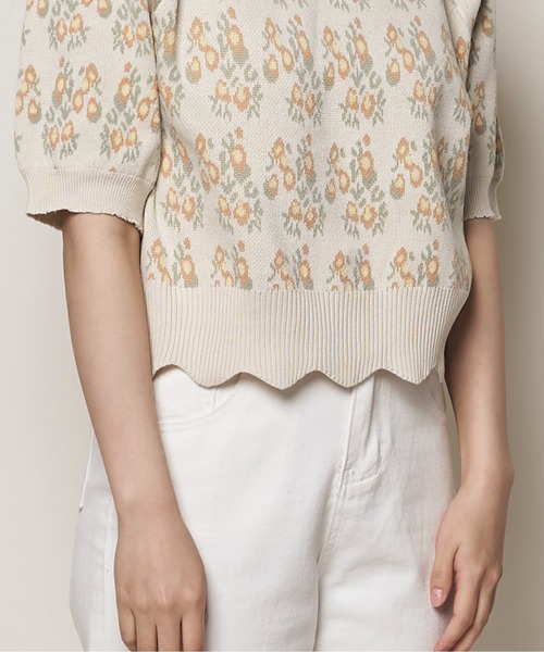 Hamble by Par Avion（ハンブルバイパラビオン）の「フラワーショートニット（ニット/セーター・レディース・グリーン/アイボリー・ONESIZE）」の15枚目の写真