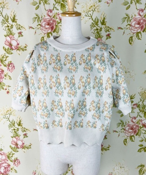 Hamble by Par Avion（ハンブルバイパラビオン）の「フラワーショートニット（ニット/セーター・レディース・グリーン/アイボリー・ONESIZE）」の16枚目の写真