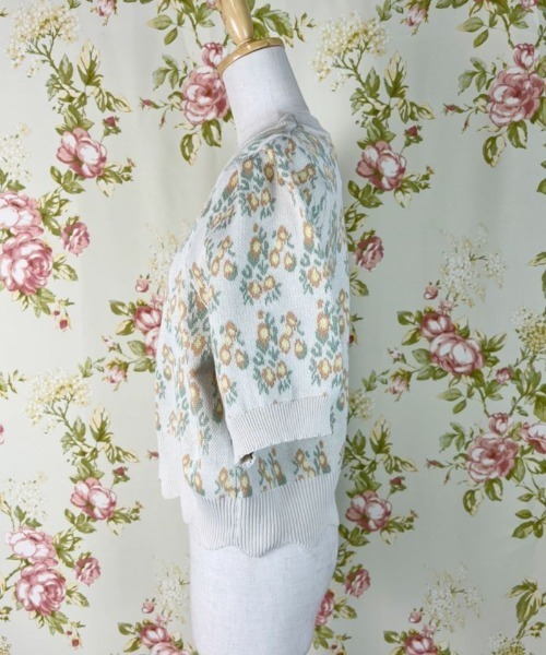 Hamble by Par Avion（ハンブルバイパラビオン）の「フラワーショートニット（ニット/セーター・レディース・グリーン/アイボリー・ONESIZE）」の17枚目の写真