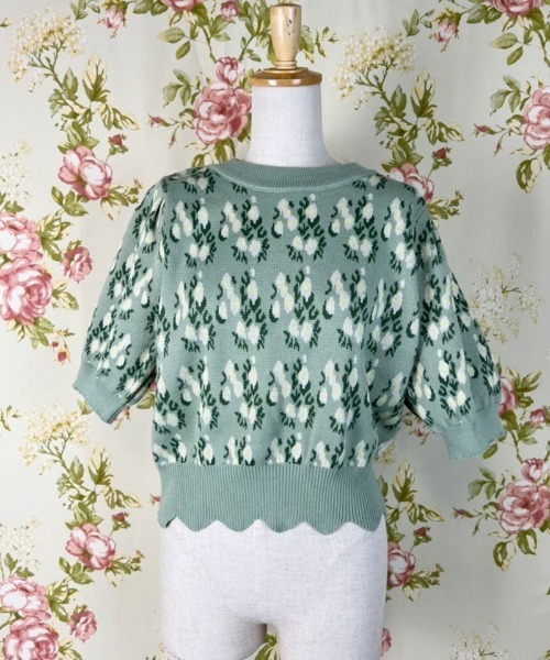 Hamble by Par Avion（ハンブルバイパラビオン）の「フラワーショートニット（ニット/セーター・レディース・グリーン/アイボリー・ONESIZE）」の19枚目の写真