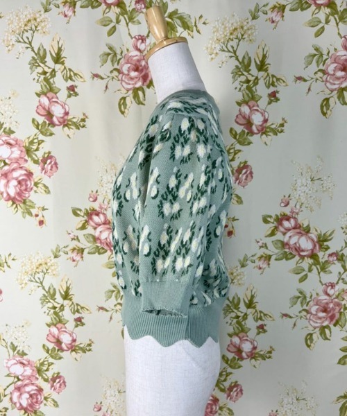Hamble by Par Avion（ハンブルバイパラビオン）の「フラワーショートニット（ニット/セーター・レディース・グリーン/アイボリー・ONESIZE）」の20枚目の写真