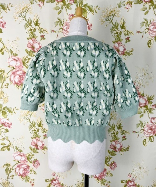 Hamble by Par Avion（ハンブルバイパラビオン）の「フラワーショートニット（ニット/セーター・レディース・グリーン/アイボリー・ONESIZE）」の21枚目の写真