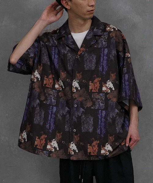 JOKER（ジョーカー）の「【JOKER】総柄プリント オーバーサイズオープンカラー半袖シャツ メンズ ルーズアロハシャツ ビッグシルエット トップス 開襟 春服（シャツ/ブラウス・メンズ・レッド/ホワイト/ダークネイビー/ベージュ/グリーン/オフホワイト/ブラック/ブラウン/ブルー/ネイビー/モカ/チャコールグレー/ライトグリーン/ライトホワイト/ライトブラック/クリーム/ブラックミックス/マルチ/ブラック系その他2/ホワイト系その他/ブラック系その他/ブラック系その他3・M/L）」の13枚目の写真